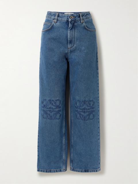 Anagram Embroidered High-rise Straight-leg Jeans