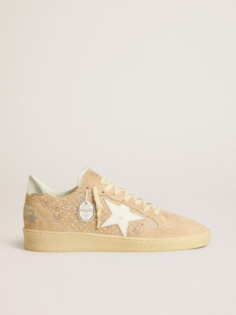 Ball Star in suede and Swarovski crystals with leather star and metallic heel tab