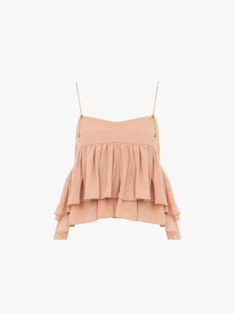 SLEEVELESS RUFFLE TOP IN SILK GEORGETTE
