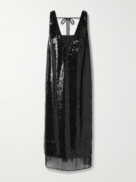 Bead-embellished Sequined Jersey Midi Dress