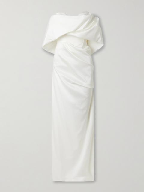 Sybyl Off-the-shoulder Draped Satin Gown