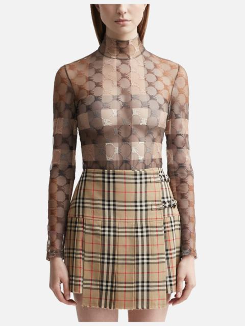 EKD CHECK STRETCH TULLE TURTLENECK BODYSUIT