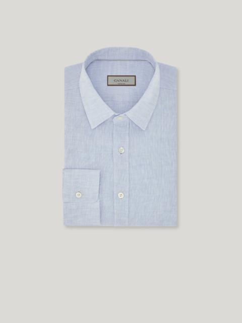 SKY BLUE LINEN REGULAR-FIT SHIRT WITH NARROW POINTED COLLAR