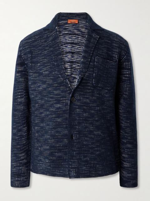 Unstructured Space-Dyed Ribbed Wool Blazer Blue