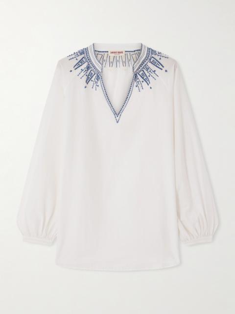 Ilizia Embroidered Bead-embellished Cotton And Silk-blend Blouse