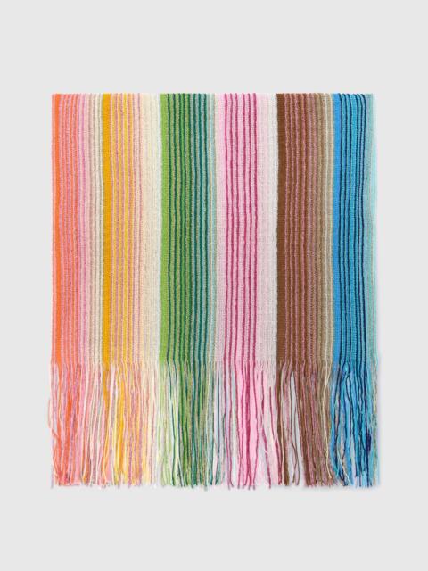 Striped viscose-blend scarf with fringes