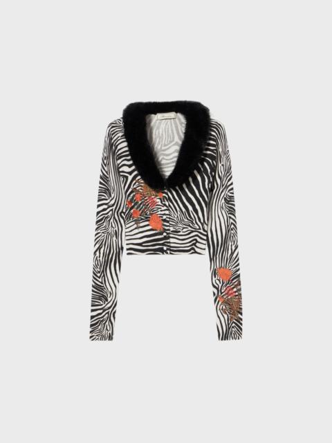 CARDIGAN WITH EMBROIDERY AND FAUX FUR COLLAR