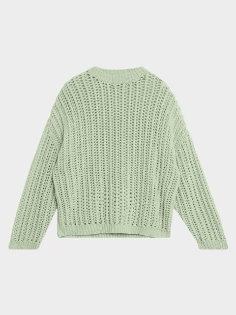 Open-Work Retro Crewneck Cashmere Sweater
