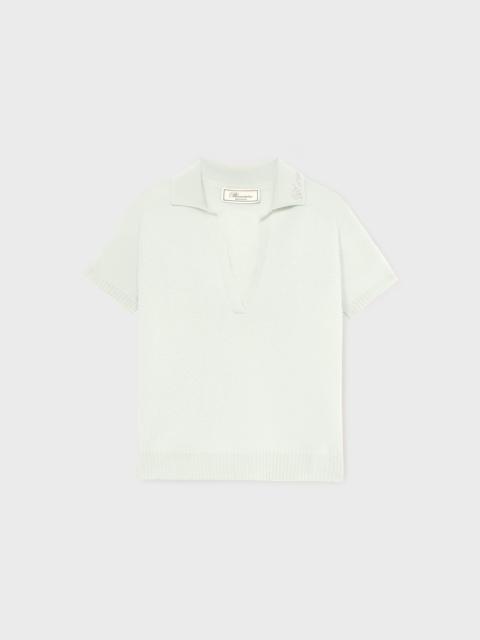 CASHMERE POLO SHIRT WITH BLUMARINE RHINESTONE LOGO
