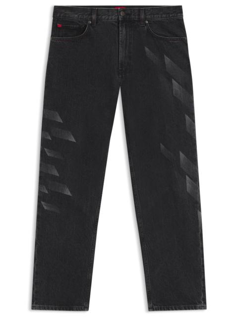HUGO X RB RELAXED-FIT JEANS WITH LASERED PATTERN