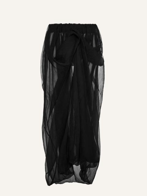 Sheer silk sculptural midi skirt in black