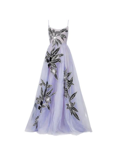 floral-appliqué maxi dress
