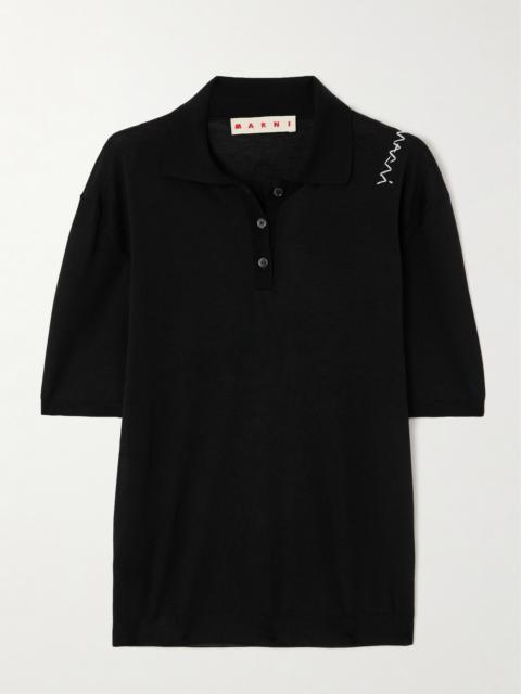Embroidered Wool And Silk-blend Polo