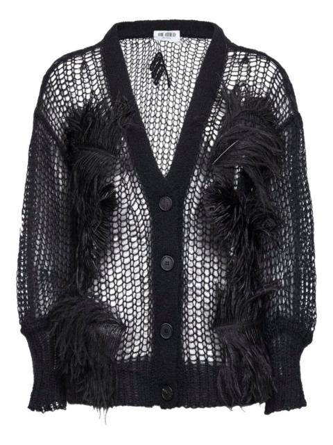 feather-embellishment V-neck cardigan