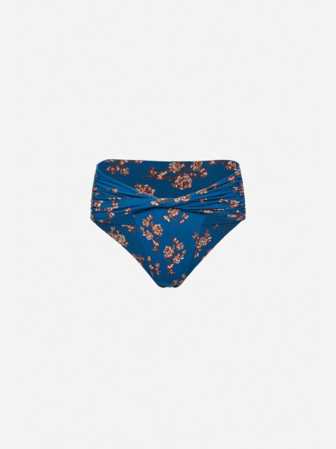 Twisted waist swim bottom in blue floral print