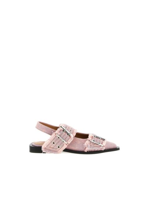 buckle fringed denim  flat pumps