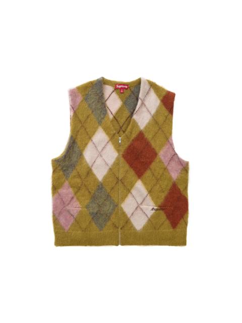 Supreme Brushed Argyle Zip Up Vest Olive