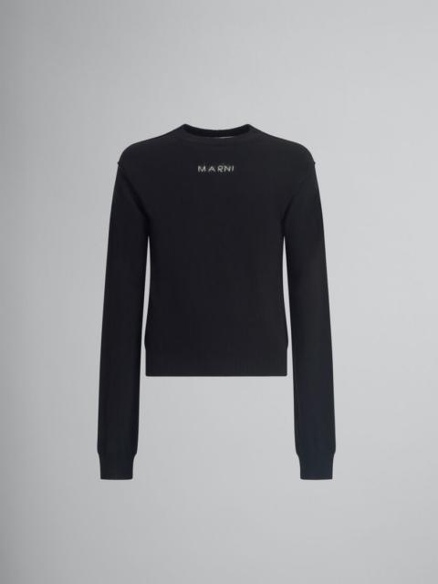 BLACK WOOL AND CASHMERE CREWNECK WITH LOGO