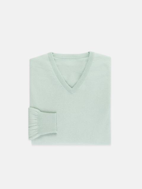 MADE-IN-SCOTLAND ETON BLUE CASHMERE V-NECK SWEATER - CLASSIC FIT