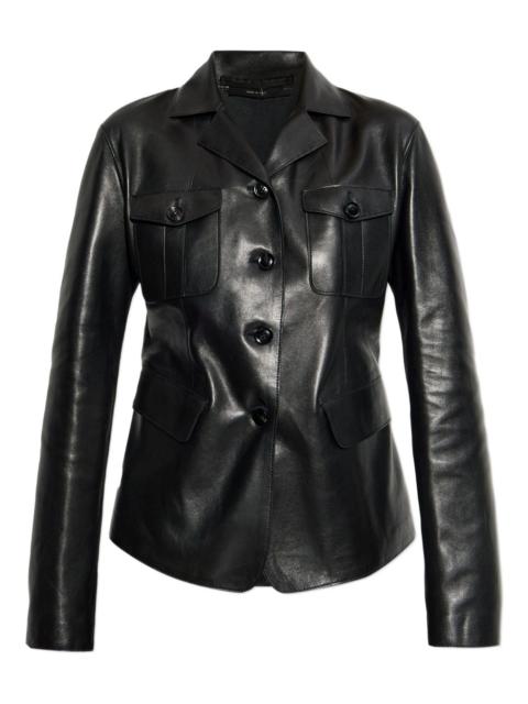 flap-pocket leather jacket