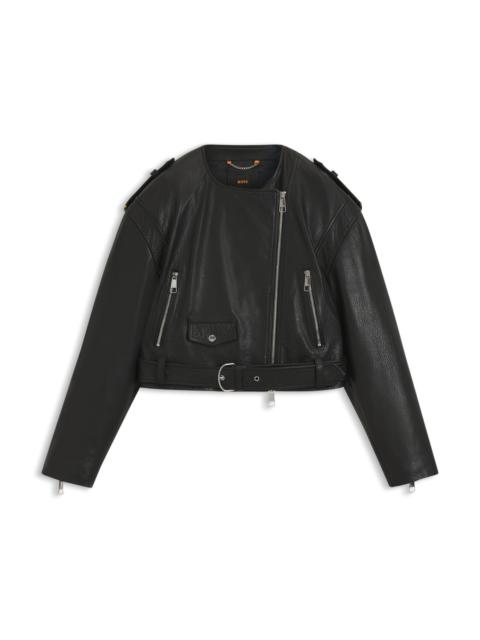 GRAINED-LEATHER BIKER JACKET WITH CROPPED LENGTH