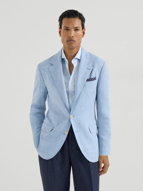 Linen and virgin wool chevron deconstructed blazer