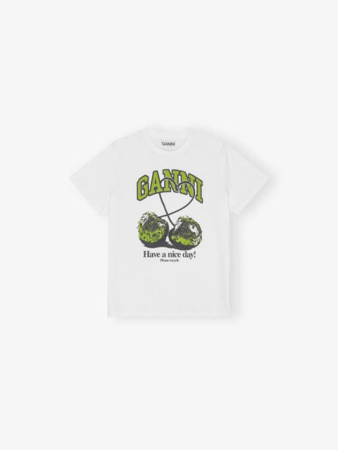 WHITE BASIC JERSEY CHERRY RELAXED T-SHIRT