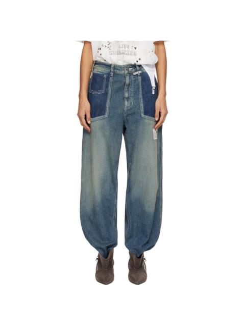 Blue Cut-Out Pocket Jeans