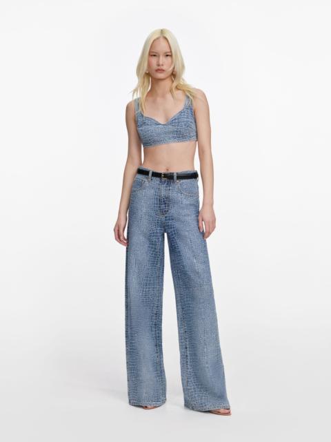 Rhinestone Croc Effect Wide Leg Jeans