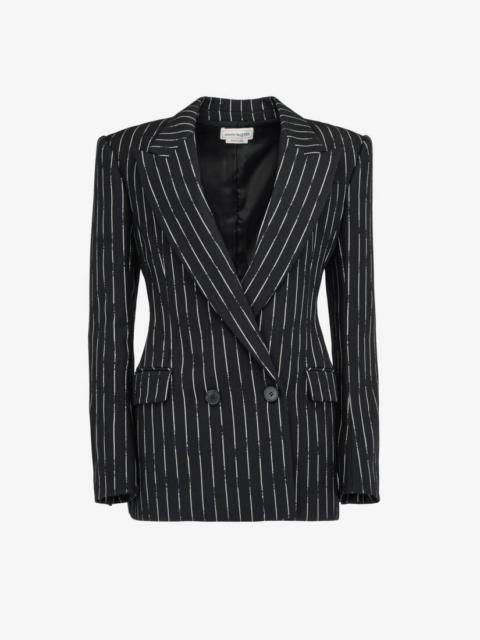 Women's Double-breasted Broken Pinstripe Jacket in Black/ivory