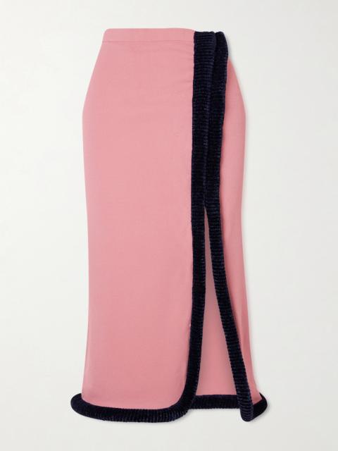 Castries Velvet-trimmed Stretch-jersey Midi Skirt