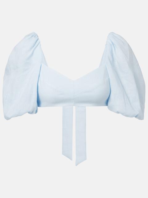 Rhiannon puff-sleeve linen crop top