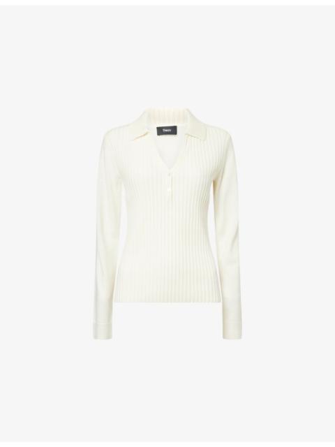 Polo-Collar Ribbed Wool Jumper