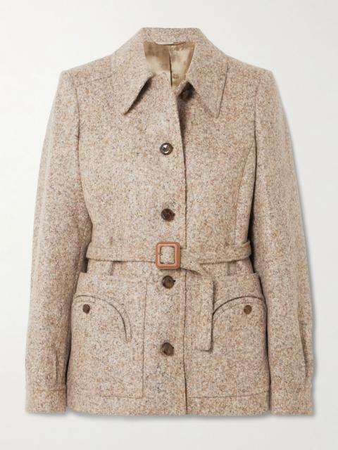 Seanna Paint belted leather-trimmed alpaca and wool-blend jacket Beige