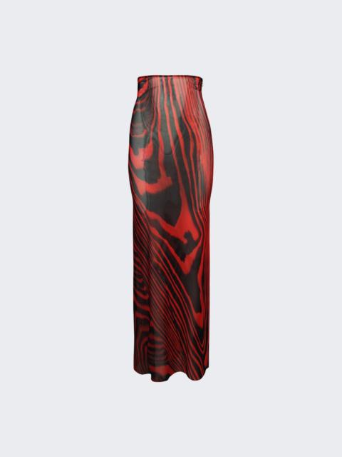 Printed Mesh Maxi Skirt Red And Black