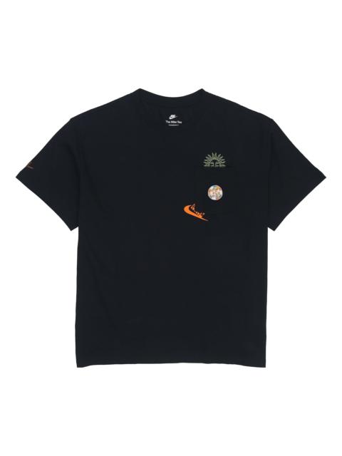 Men's Nike Logo Pocket Printing Round Neck Short Sleeve Black T-Shirt DR7967-010