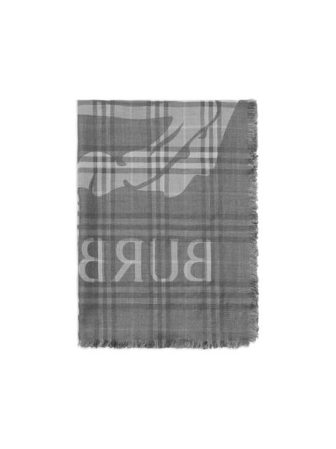 wide EKD Check wool silk scarf