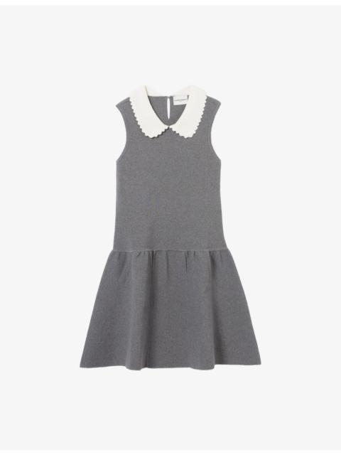 Sleeveless Contrast-Collar Stretch-Cotton Skater Dress