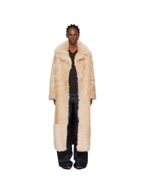 Tan Evita Long Shearling Coat
