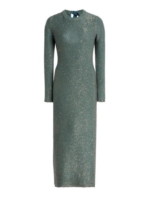 Exclusive Open-Back Sequined Wool-Blend Knit Midi Dress blue