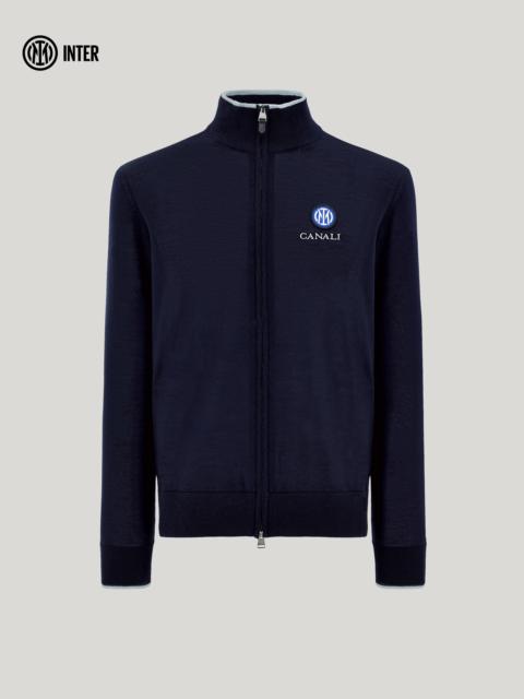 NAVY BLUE MERINO WOOL CARDIGAN WITH ZIPPER - INTER COLLECTION