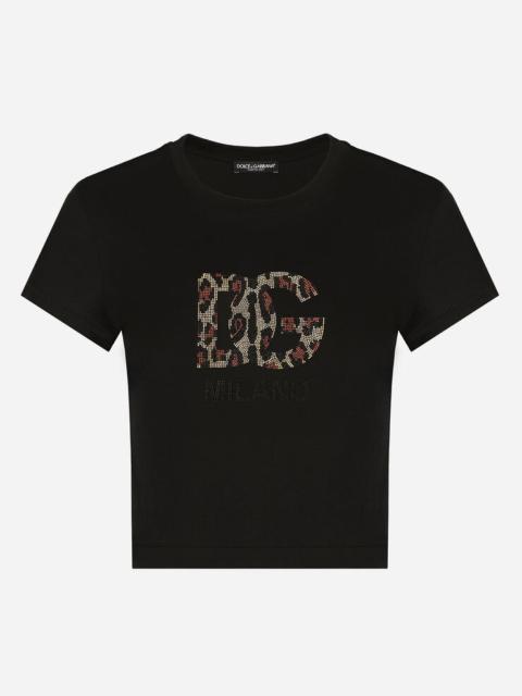 Dolce & Gabbana Short T-shirt with fusible-rhinestone DG