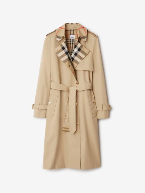 Long Check Collar Gabardine Trench Coat