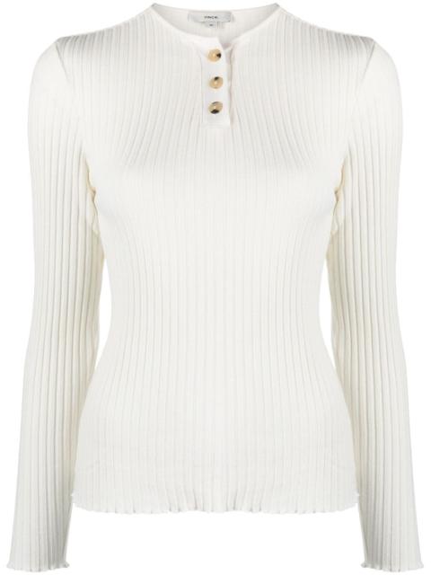 Henley-neck ribbed jumper