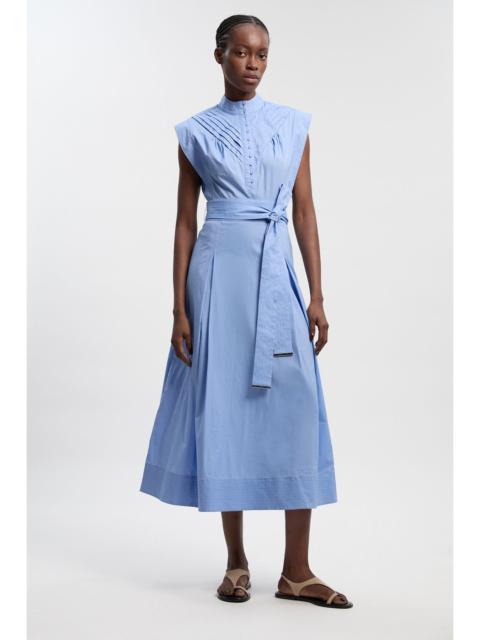 Cotton Pleated Tie Waist Woven Midi Dress