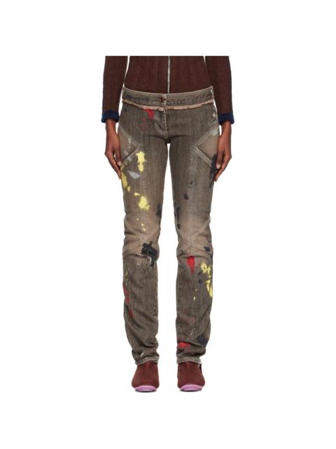 Brown K Painted Slim Jeans
