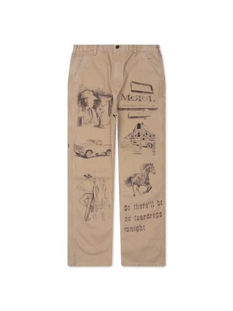 ALL OVER PRINT PAINTERS CANVAS PANT - TAN
