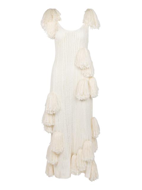 Pom Pom Silk Midi Dress ivory