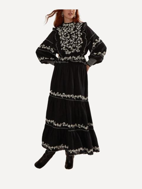 Black Embroidered Ruffle Long Sleeve Blouse