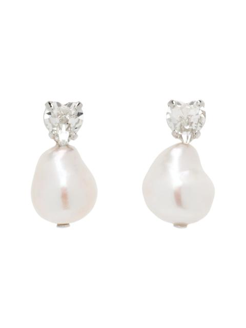 Faux-Pearl Heart Crystal Stud Earrings